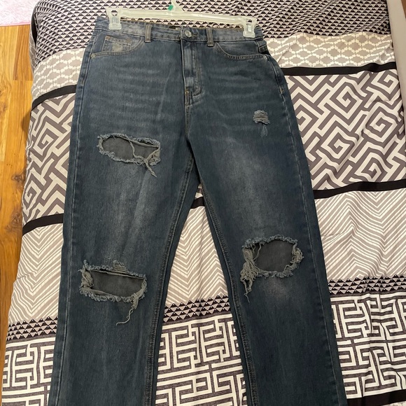 Missguided dark blue wrath slash rip highwaisted straight leg jeans, US 6-UK10 - Picture 4 of 9